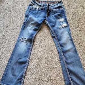 Rock Revival Blue Distressed Boot Cut Jeans